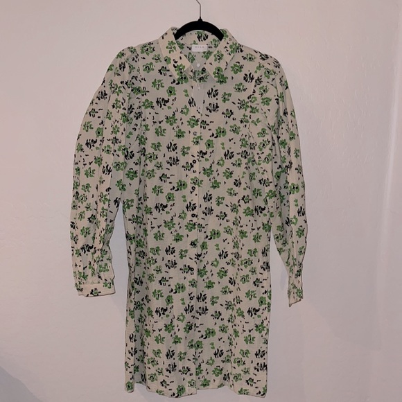 ASOS Vila shirt dress floral print in Sandshell size 4. Green, Black, Cream NEW - Picture 4 of 16